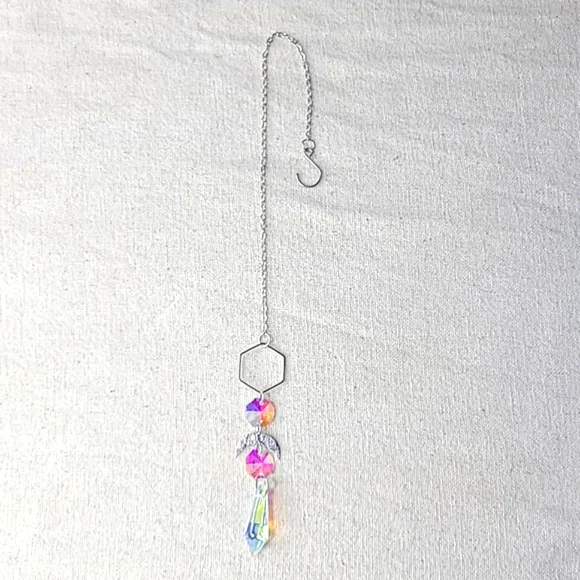 Suncatcher Silver Tone Chain Rainbow Crystal Home Office Indoor Outdoor Decor - Picture 3 of 4